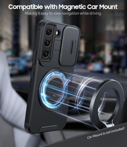 JAME for Samsung Galaxy S22 Case with Ring Stand & Slide Camera Cover Black - color: Black, size: Galaxy S22
