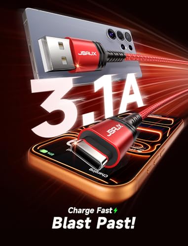 JSAUX USB C Cable [2-Pack 3.3ft], USB A to USB C for iPhone, Samsung, Red - color: Red, size: 3.3ft+3.3ft