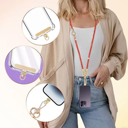 Phone Lanyard Crystal Phone Strap Crossbody, Red - color: Red