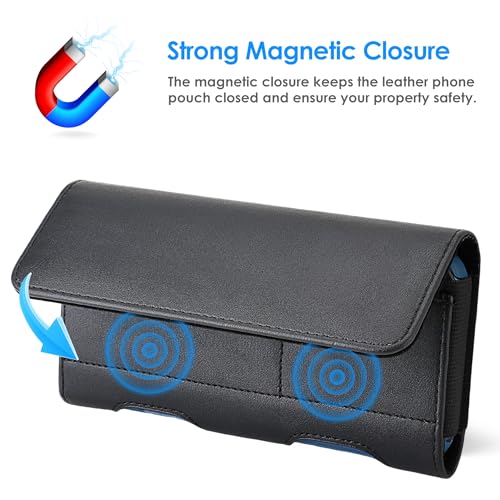 Mopaclle Leather Phone Holster with Heavy Duty Metal Belt Clip and Card Holder, Compatible with iPhone 13/12 Mini, iPhone SE, iPhone 8/7/6S/6, and Galaxy S7/S6/S5 - Black - color: 01-Leather- Black, size: S(5.8x3.0x0.5)