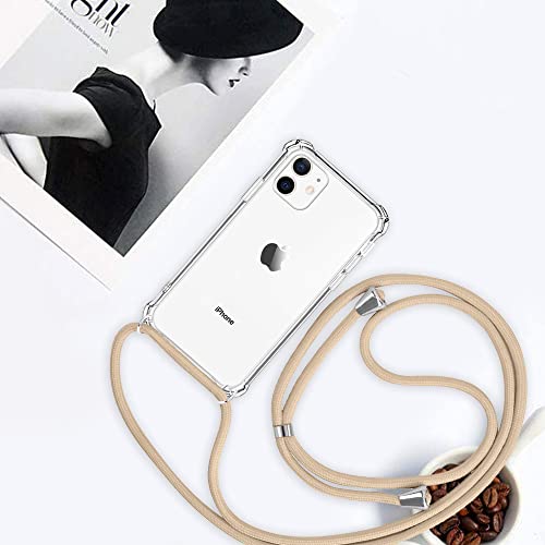 Crossbody Case for iPhone 12,Phone Case for iPhone 12 Pro [ with Adjustable Lanyard ] Clear Soft TPU Shockproof Protective Cover for iPhone 12/12Pro - Beige - size: for iPhone 12/12 Pro