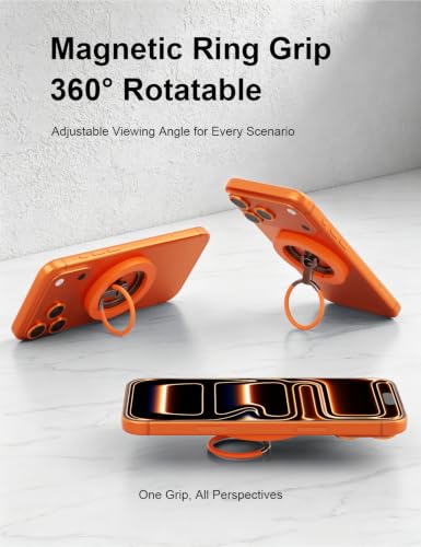 MagSafe Phone Grip Stand, 360° Rotatable, Dual-Sided Magnet - color: Orange