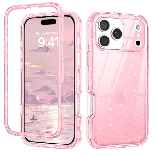 DUEDUE for iPhone 17 Pro Case, Glitter Anti-Yellowing Shockproof Protective Transparent Cover Bling Sparkle Phone Case for iPhone 17 Pro 6.3", Pink/Glitter - color: Pink/Glitter, size: for iPhone 17 Pro 6.3"