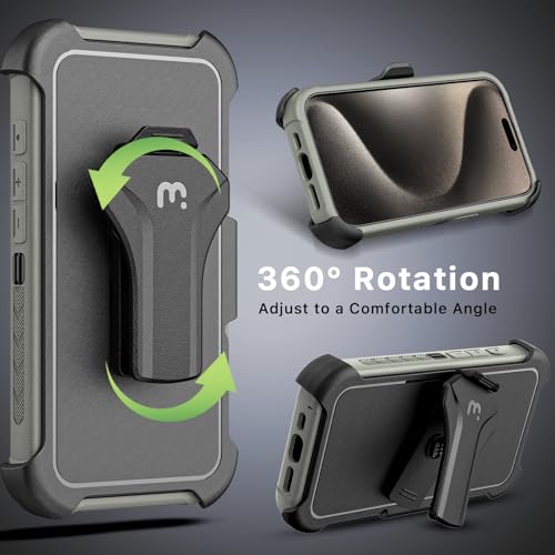 M MYBAT PRO Maverick Series for iPhone 15 Pro Max Case with Belt Clip Holster,[Compatible with Magsafe] w/Screen Protector,Anti-Drop,Shockproof,360°Rotatig Kickstand,Heavy Duty Protection - color: Natural Titanium