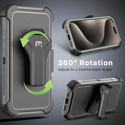 M MYBAT PRO Maverick Series for iPhone 15 Pro Max Case with Belt Clip Holster,[Compatible with Magsafe] w/Screen Protector,Anti-Drop,Shockproof,360°Rotatig Kickstand,Heavy Duty Protection - color: Natural Titanium