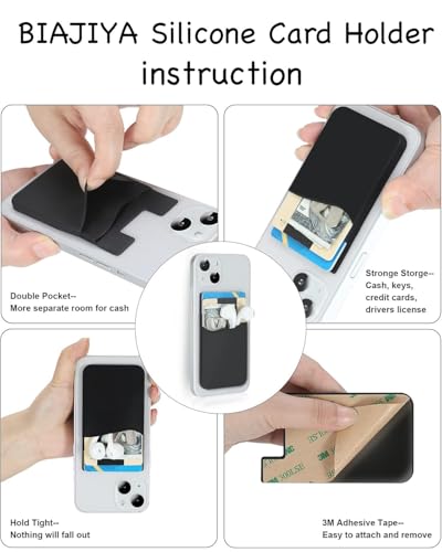 Silicone Card Holder for Phone Case, Stick On Wallet for iPhone - color: Black+White+DeepBlue+Gray+HotPink