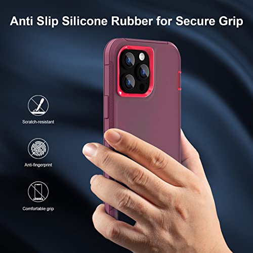 Sansunto Case for iPhone 14 Pro Max, Heavy Duty Defender Shockproof Protective Cover, Dual-Layer Rugged Bumper Phone Case, 6.7 inch. (WineFushcia) - color: WineFushcia