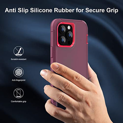 Sansunto Case for iPhone 14 Pro Max, Heavy Duty Defender Shockproof Protective Cover, Dual-Layer Rugged Bumper Phone Case, 6.7 inch. (WineFushcia) - color: WineFushcia