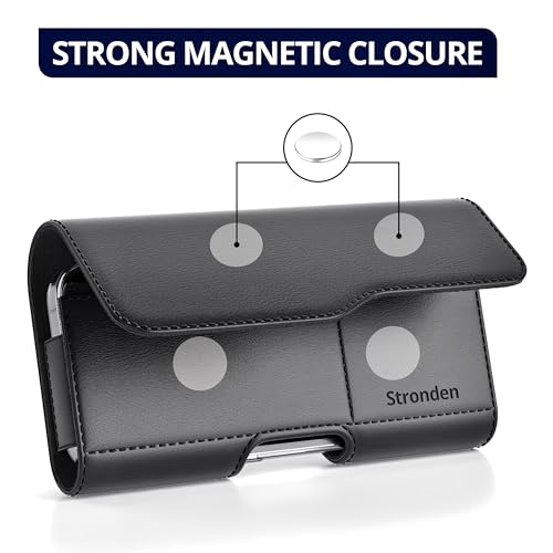 Stronden Magnetic Closure Holster for iPhone SE (2022, 2020) - Leather Belt Case with Belt Clip & Built in Card Holder Pouch (Fits Battery Case)