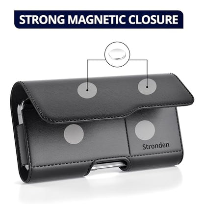 Stronden Magnetic Closure Holster for iPhone SE (2022, 2020) - Leather Belt Case with Belt Clip & Built in Card Holder Pouch (Fits Battery Case)