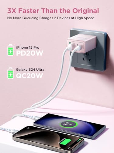 [2-Pack] USB C Charger Block, 4 in 1 USB C Wall Charger PD 3.0 40W Charging Blocks, QC 2A USB Wall Charger for iPhone 17 16 15 14 13 12 Pro Max, iPad, iPod - color: Purple + Pink