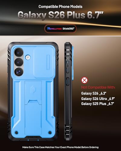 Poetic Revolution Case for Samsung Galaxy S26 Plus, [Slide Camera Cover], [20FT Mil-Grade Drop Tested], Full-Body Military Grade Rugged Dual-Layer Shockproof Cover with Kickstand, Light Blue - color: Light Blue, size: Galaxy S26 Plus
