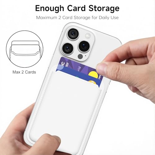 oakxco Magnetic Phone Wallet Stick On, Secure Phone Card Holder Silicone Compatible with Magsafe, Adhesive Pocket Sleeve ID Credit Card, Slim Thin Card Case, Compatible with iPhone Samsung, White - color: White