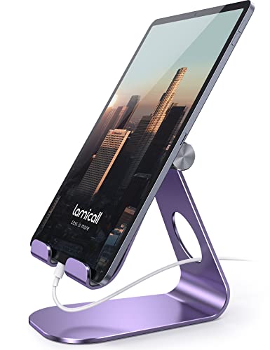 Lamicall iPad Stand Adjustable Tablet Holder, Sturdy Aluminum, Multi-Angle - color: Purple