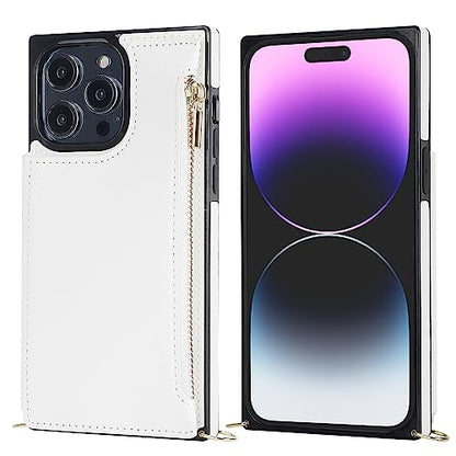 Bocasal Crossbody Wallet Case with Strap for iPhone 13/14, White | RFID Blocking Card Slot Holder, Magnetic Flip Folio Purse Case, PU Leather Zipper Handbag Detachable Lanyard Strap 6.1 Inch - color: White