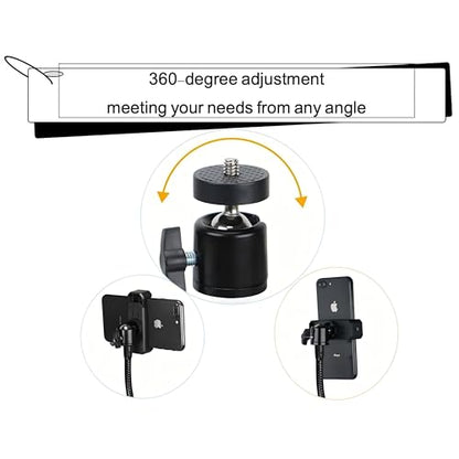 Universal Phone and Tablet Holder Mount with Flexible Gooseneck, 360° Rotation, for Mic Stands, Wheelchairs, Bikes, Treadmills, Applicable Device Width ranges 2.4"–7"