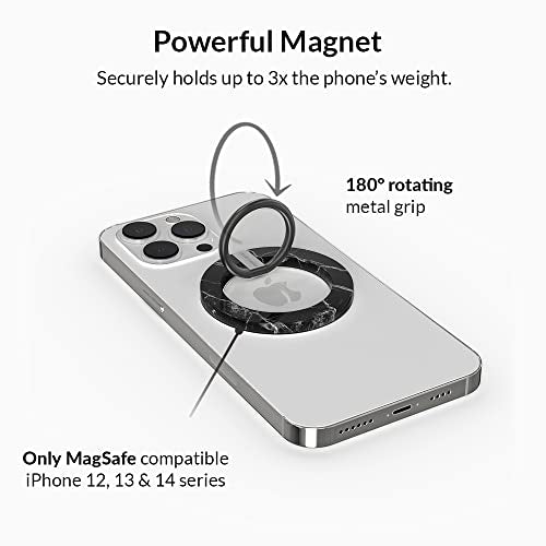VELVET CAVIAR Compatible with MagSafe Phone Grip - Magnetic Ring Holder with Adjustable Stand - Removable MagSafe Accessories for iPhone 16, 15, 14, 13, 12 (Black Marble) - color: Black Marble