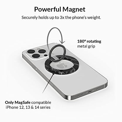 VELVET CAVIAR Compatible with MagSafe Phone Grip - Magnetic Ring Holder with Adjustable Stand - Removable MagSafe Accessories for iPhone 16, 15, 14, 13, 12 (Black Marble) - color: Black Marble