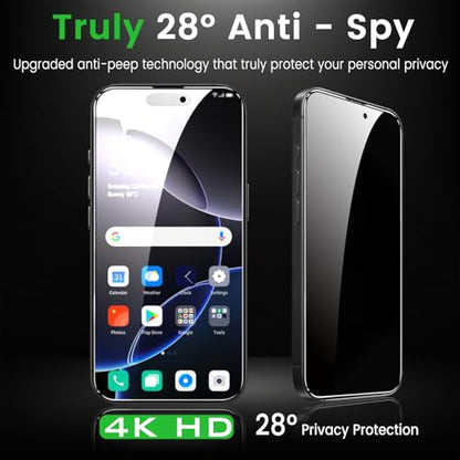 Romkasi 4 Pack Privacy Screen Protector for iPhone 16 Pro 6.3 Inch with 4 Pack Camera Lens Protector, Anti Spy Tempered Glass Film, Anti-Scratch, Touch Sensitive, Case Friendly - color: iPhone 16 Pro