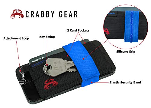 Front Pocket Wallet - Minimalist Wallet - Elastic - Everyday Carry Cards, Cash, Phone, Keys - Securely Holds for Easy Access - Lobster Claw Keychain Included (Blue) - color: Blue