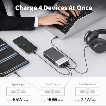 JUOVI Laptop Power Bank 90W 20000mAh Portable Charger - color: Black