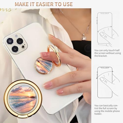 Cell Phone Ring Holder, Cute Metal Phone Grip Stand Finger Ring Kickstand, Flexible 360°Rotation Phone Tablet Case Accessories Compatible with Most Phones Tropical Beach Sunset - color: Tropical Beach Sunset