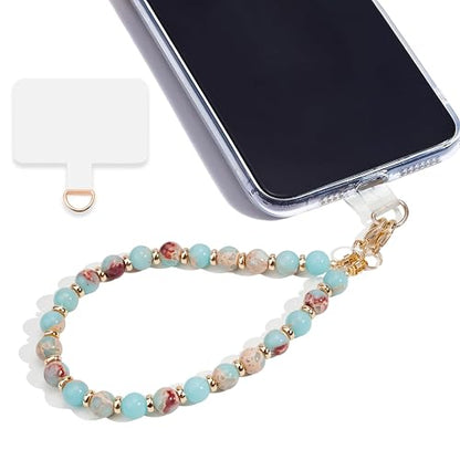 Marble Beaded Phone Wrist Strap for Women, Detachable Design - color: Green Shoushan