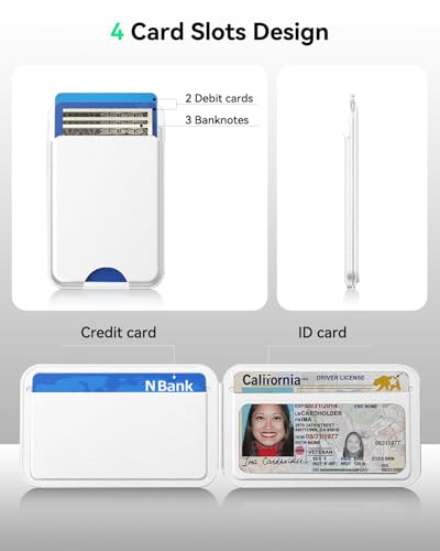 for MagSafe Wallet with Stand, 5 Card Holder, Slim Leather Magnetic Wallet for iPhone 17/16/15/14/13/12 Pro Max Plus Air Series, 3 Card Slots & 1 Cash Slot,White - color: White