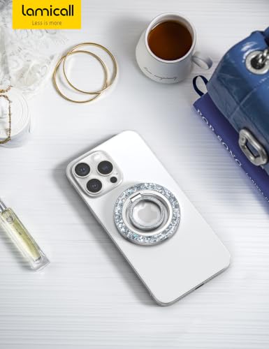 Lamicall Magnetic Phone Ring for MagSafe, Super Magnet Glitter Silver Grip - color: Pretty Silver