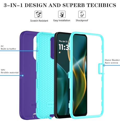 Qinmay Phone Case for Motorola Moto G 2025/Moto G Play 5G 2025 Case with HD Screen Protector, Heavy Duty Shockproof & Dropproof 3-Layer Cover Phone Case,PurpleSkyBlue - color: PurpleSkyBlue