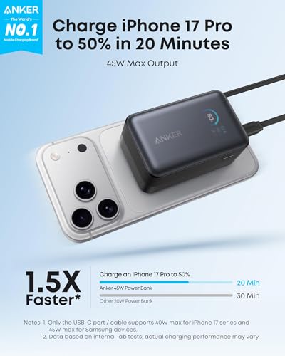 Anker Nano Power Bank, 45W 10,000mAh Portable Charger, iPhone Battery Pack - color: Black