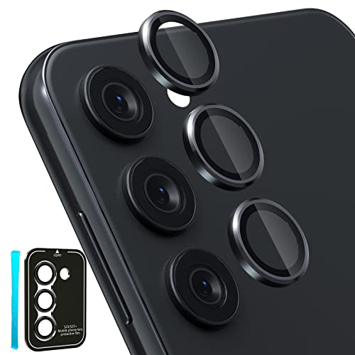 CloudValley [3 Pcs] for Samsung Galaxy S24 / S23 Plus Camera Lens Protector, 9H Tempered Glass + Aluminum Alloy Metal Individual Lens Protective Ring for S24 / S23+ 5G 2023, Black - color: Black