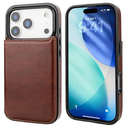 ONETOP for iPhone 17 Pro Wallet Case with Credit Card Holder,Brown | Kickstand,ID/Cash Holder,Case Wallet with Card Slots,Double Magnetic Clasp,Durable PU Leather Shockproof Cover for Women Men - color: Brown
