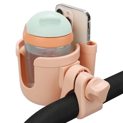 Accmor Stroller Cup Holder with Phone Holder, Bike Cup Holder, Universal Cup Holder for Uppababy Nuna Strollers, 2-in-1 Drinks Holder for Walker, Wheelchair, Scooter - color: All Pink