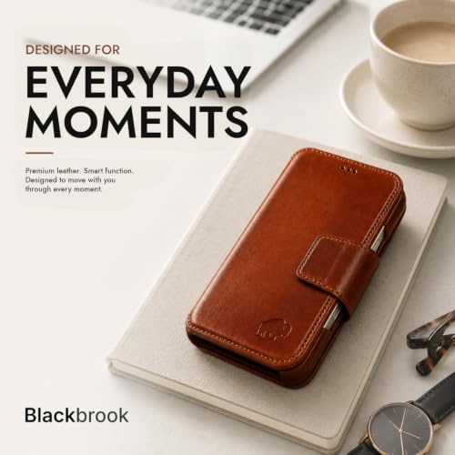 BLACKBROOK Detachable Leather Wallet Case for iPhone 17 Pro Max | Handmade Folio Wallet Design, RFID Blocking, 3 Card Slots, Visible ID, Kickstand - color: Burnished Tan, size: iPhone 17 Pro Max