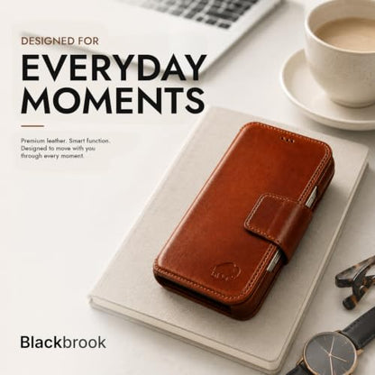 BLACKBROOK Detachable Leather Wallet Case for iPhone 17 Pro Max | Handmade Folio Wallet Design, RFID Blocking, 3 Card Slots, Visible ID, Kickstand - color: Burnished Tan, size: iPhone 17 Pro Max