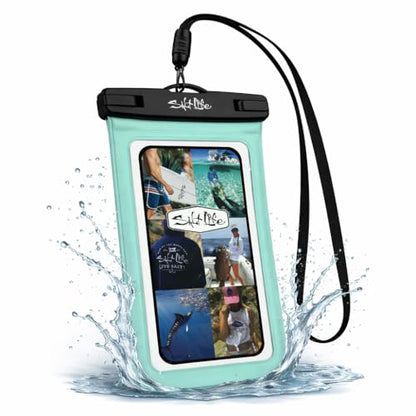 Salt Life Waterproof Phone Bag Sleeve – IPX8 100% Waterproof Protection, Universal Phone Pouch with Touchscreen Clear Window, Secure Seal Closure & Lanyard for Beach, Pool, Kayak & Travel (Turquoise) - color: Turquoise