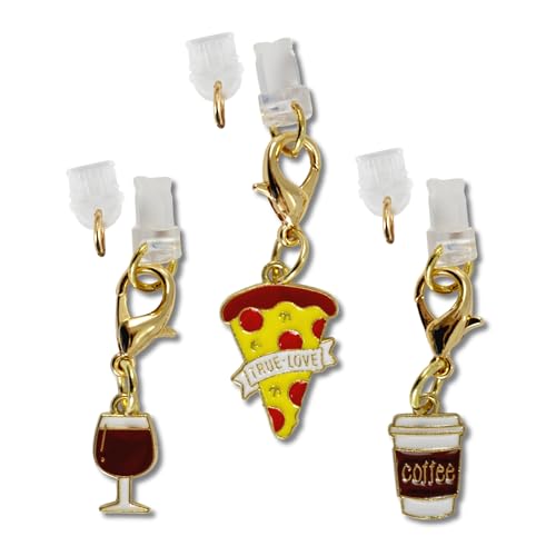 Sonix Dust Plugs - USB C + Lightning Compatible - Enamel Charging Port Charms (3 Pack) - Friday Essentials - Wine, Pizza, Coffee - color: Friday Essentials