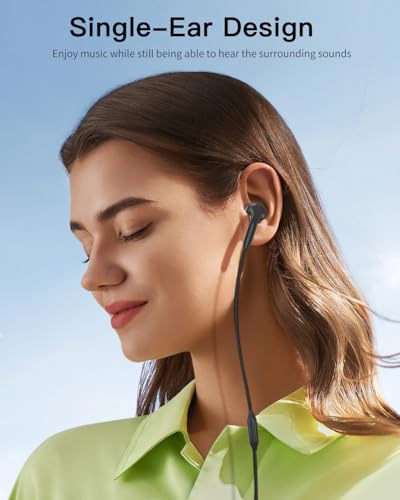 Single Side Earphone, USB Type C One Ear Earphone with Mic and in-line Control,Compatible with iPad,iPods,Portable Players, Tablets, MP3 Players, Radios,for Both Left and Right Ears(Black)