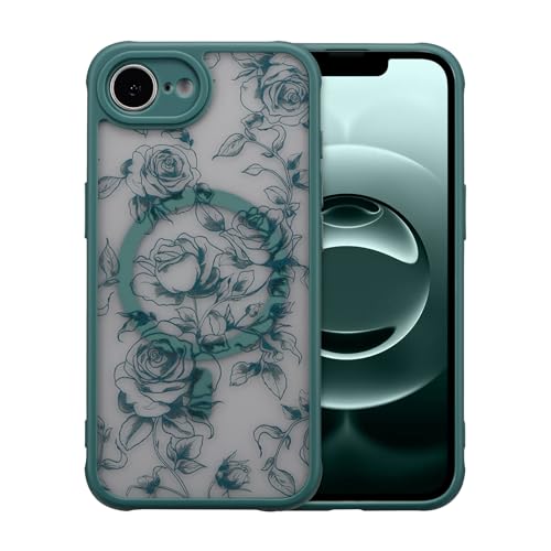 XIZYO Magnetic Case for iPhone 17e/iPhone 16e, Branch Rose/Green | Compatible with Magsafe, Floral Flower Rose Cute Aesthetic Pattern for Women Girls, Matte TPU Shockproof Bumper Cover - color: Branch Rose/Green, size: for iPhone 17e/iPhone 16e