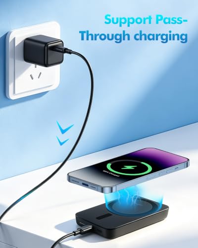 Miady 2-Pack MagSafe-Compatible Portable Charger | 5000mAh Mini Magnetic Power Bank, Compact 5W Wireless Battery Pack for iPhone 16/15/14/13/12 (Black+White) - color: Black+White