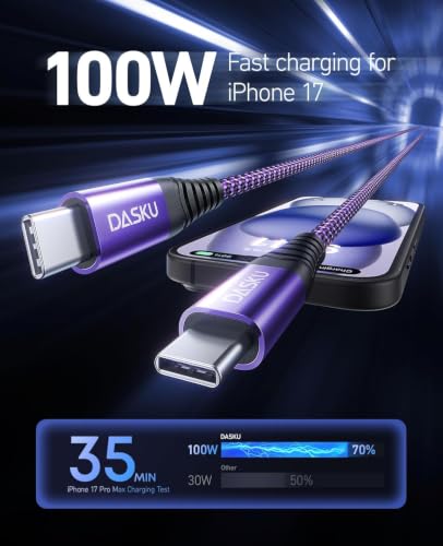 USB C to C Cable 100W Fast Charging 10FT, 2Pack USBC to USB C iPhone Cable - color: Purple, size: 10FT 2Pack, style: 100W USB C to USB C