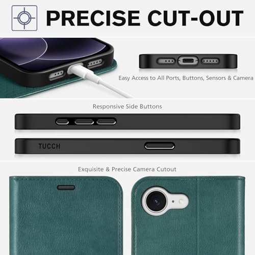 TUCCH Case Wallet for iPhone 17e/16e (6.1"), RFID Blocking Folio, Teal Blue | 4 Card Holders, Kickstand, PU Leather, Magnetic Closure, Shockproof TPU Shell, Protective Flip Cover - color: Textured Teal Blue