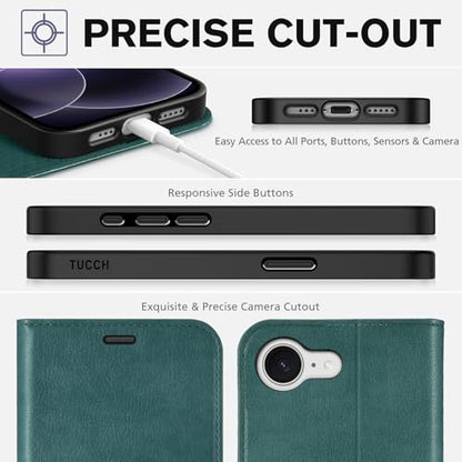 TUCCH Case Wallet for iPhone 17e/16e (6.1"), RFID Blocking Folio, Teal Blue | 4 Card Holders, Kickstand, PU Leather, Magnetic Closure, Shockproof TPU Shell, Protective Flip Cover - color: Textured Teal Blue