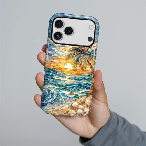 Case for iPhone 17 Pro, Dual Layer Phone Cover, Stained Glass Beach Palm - color: Stained Glass Beach Palm, size: Iphone 17 Pro