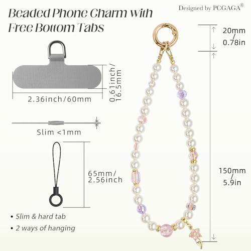 pcgaga Pearl Beaded Phone Charm, Phone Wrist Strap, Handmade Bracelet Straps, Anti-Lost Lanyard Wrist Chain for Airpods Women Girls Gift - color: Pink Blossom