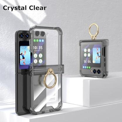 Case for Samsung Galaxy Z Flip 6 Case with Hinge Protection 2 Pack Tempered Glass Screen Protection Cover for Samsung Galaxy Z Flip 6 5G(Black) - color: Black