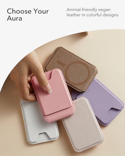 ESR Aura for MagSafe Wallet with Adjustable Stand, 5 Card Holder | Strong Magnetic Wallet for iPhone 17 Pro Max 17e 16 15 14 13 12 Series, Not for iPhone 13/12 mini, Vegan Leather, Pink - color: Pink