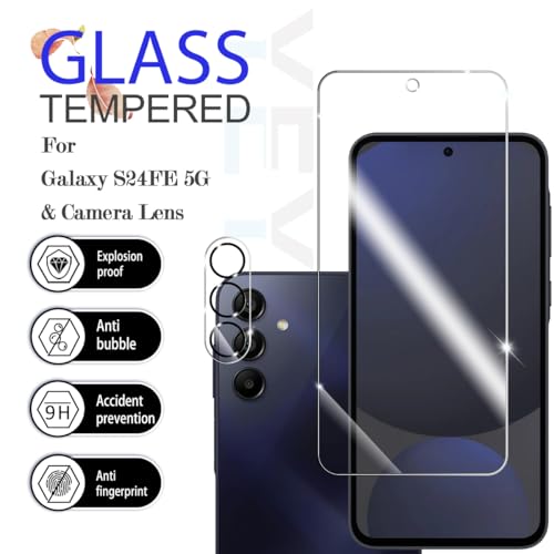 Galaxy S24 FE Tempered Glass Screen & Lens Protector 2+2 Pack HD Clear | [Ultrasonic Fingerprint Unlock] [Case Friendly] [Bubble-Free] - size: Galaxy S24 FE