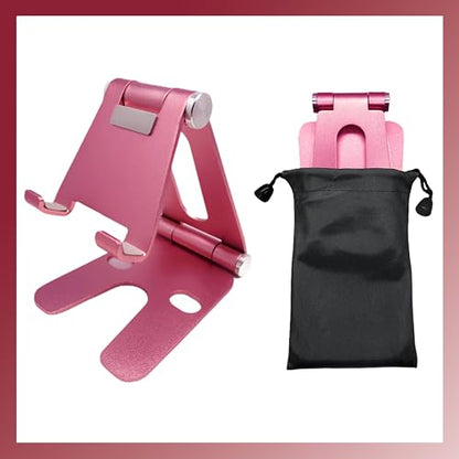 Fully Foldable Multi-Angle Aluminum Phone & Tablet Stand - Adjustable Dock Holder for Desk, Bed, Office, School, Kitchen, Travel - Portable Charger Station Organizer (Rose Gold, Foldable)